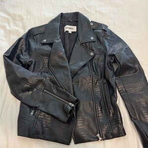 BB Dakota Black Faux Leather Moto Jacket Asymmetrical Zipper Quilted Panel